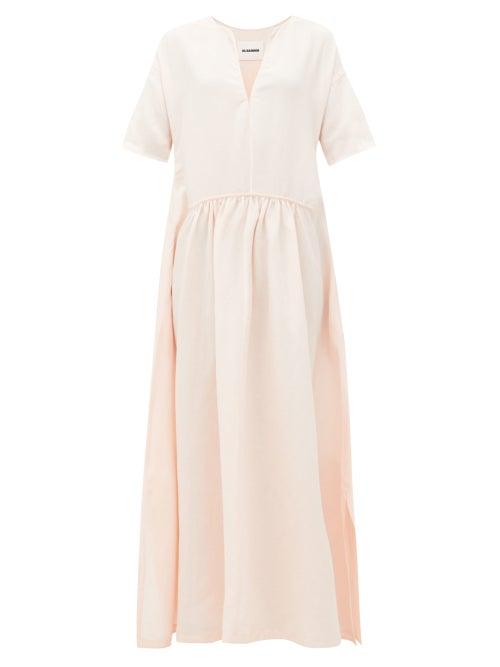 Matchesfashion.com Jil Sander - Gathered-waist Slubbed-voile Maxi Dress - Womens - Light Pink
