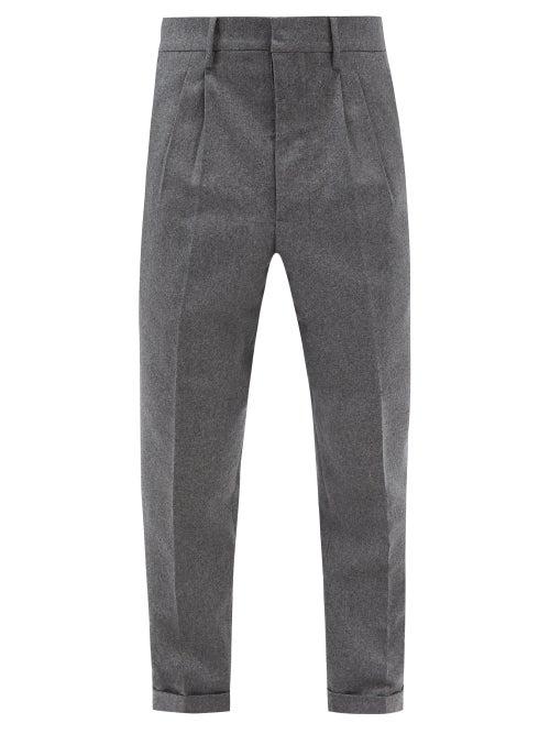 Ami - Cropped Wool-flannel Trousers - Mens - Grey