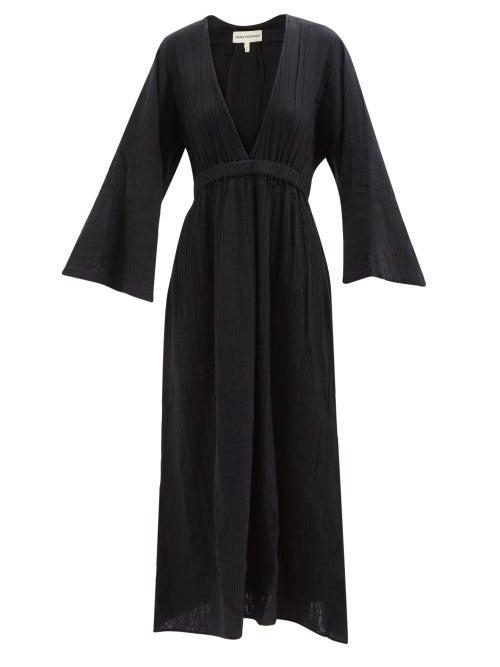 Mara Hoffman - Blair Crinkled Organic-cotton Maxi Dress - Womens - Black