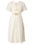 Matchesfashion.com Bottega Veneta - Belted Pleated Midi Dress - Womens - White
