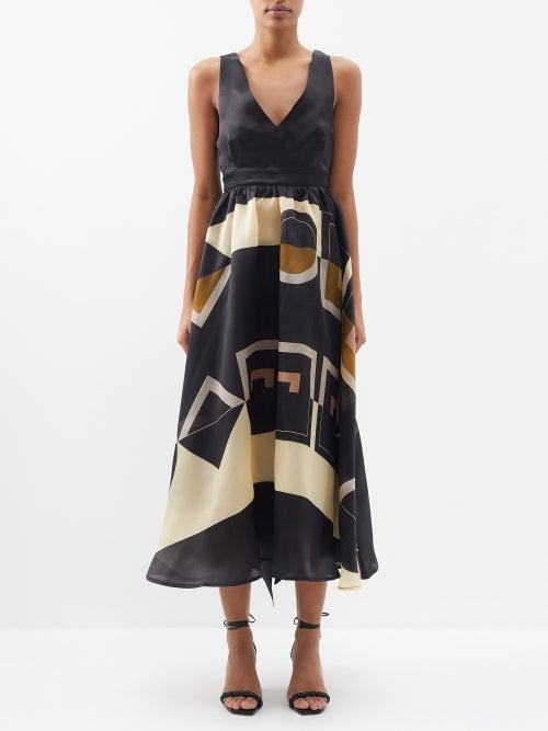 Louisa Parris - The Casablanca Printed Silk Dress - Womens - Black Multi