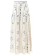Matchesfashion.com Le Sirenuse, Positano - Camille Palazzina Embroidered Cotton-voile Skirt - Womens - Cream Multi