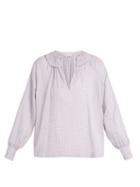 Matchesfashion.com Masscob - Bohan Ruffled Collar Plaid Cotton Blouse - Womens - Light Grey