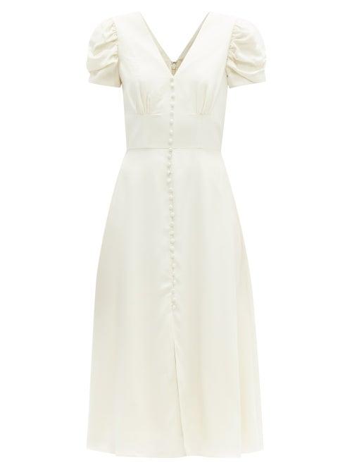 Matchesfashion.com Saloni - Margot Puff-sleeve Crepe Midi Dress - Womens - Cream