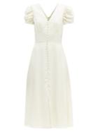 Matchesfashion.com Saloni - Margot Puff-sleeve Crepe Midi Dress - Womens - Cream