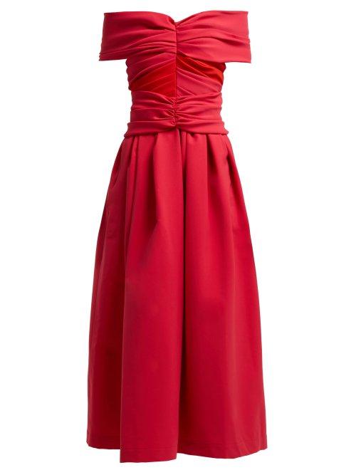 Matchesfashion.com Preen By Thornton Bregazzi - Ellie Ted Off The Shoulder Satin Midi Dress - Womens - Pink Multi