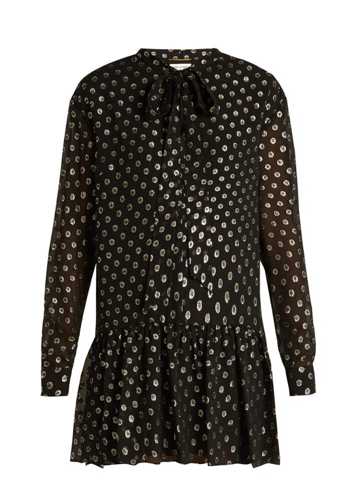 Saint Laurent Polka-dot Fil Coup Silk-blend Dress