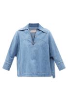 Valentino - V-lacquer Denim-chambray Shirt - Womens - Light Blue