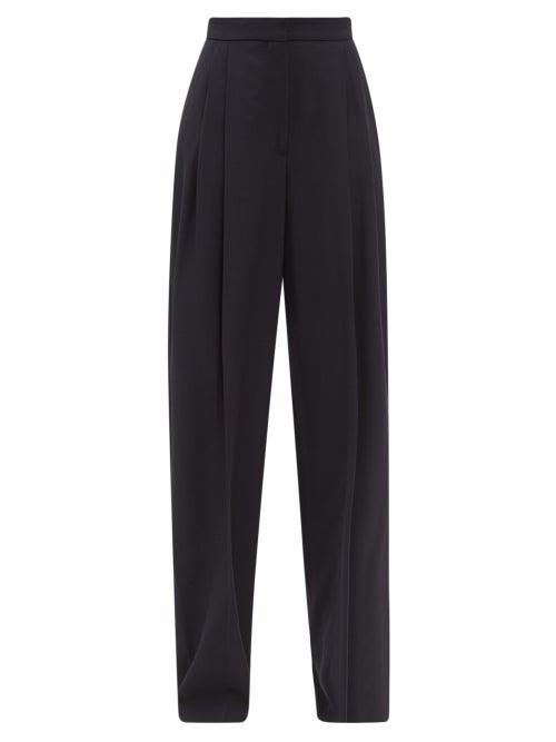 Alexander Mcqueen - Pleated Wool-blend Twill Wide-leg Trousers - Womens - Navy
