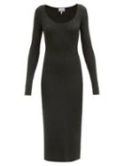 Ganni - Scoop Neck Ribbed Midi Dress - Womens - Dark Green