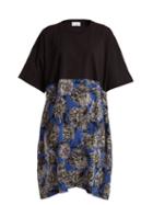 Matchesfashion.com Raey - Cotton And Giant Floral Print Silk T Shirt Dress - Womens - Blue Multi