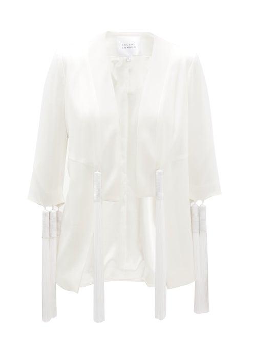 Matchesfashion.com Galvan - Sevilla Collarless Tassel-trimmed Crepe Jacket - Womens - White