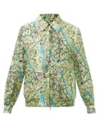 Fendi - Map-print Silk-satin Jacket - Mens - Green Multi