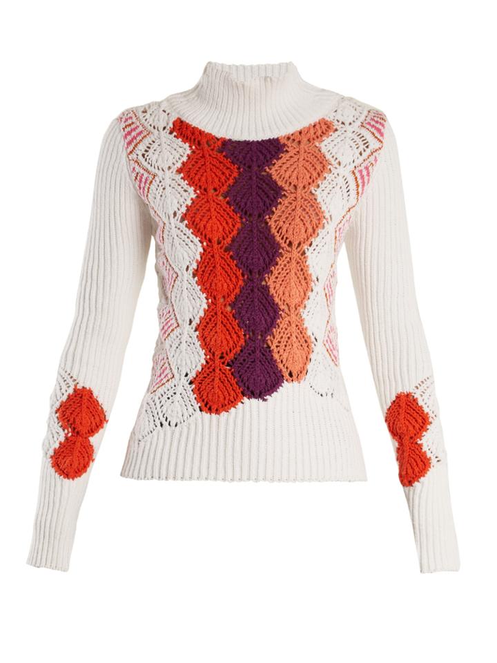 Peter Pilotto Crochet-panel Ribbed-knit Cotton-blend Sweater