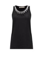 Ladies Rtw Christopher Kane - Beaded-fringe Organic-cotton Jersey Tank Top - Womens - Black