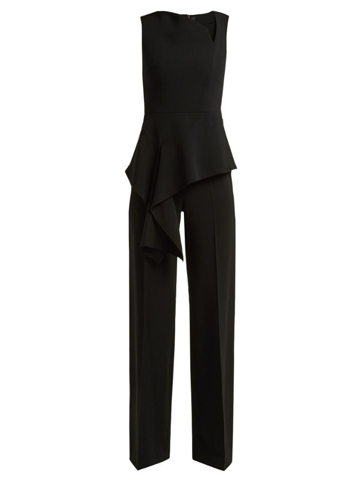 Roland Mouret Kenne Asymmetric Peplum Crepe Jumpsuit