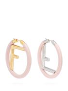 Matchesfashion.com Fendi - Logo Leather Hoop Earrings - Womens - Pink