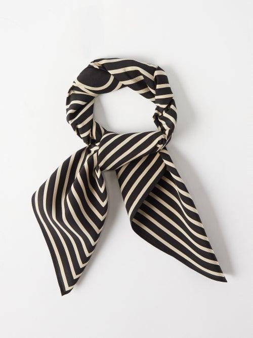 Toteme - Monogram Stripe-print Silk Scarf - Womens - Black Multi
