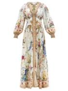 Matchesfashion.com Camilla - By The Sea Floral-print Silk Dress - Womens - White Print