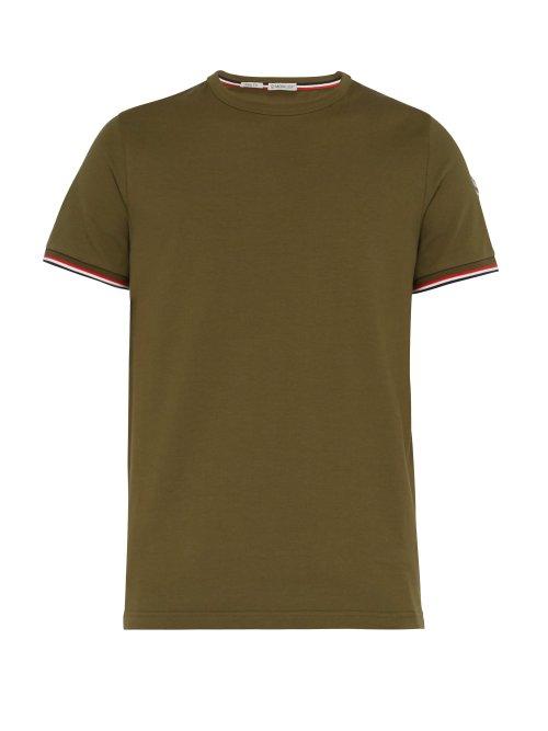 Matchesfashion.com Moncler - Tipped Cuff Cotton Jersey T Shirt - Mens - Green