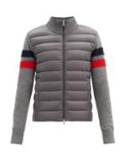 Matchesfashion.com Moncler - Striped Knit-sleeve Down-filled Zip-up Jacket - Mens - Grey
