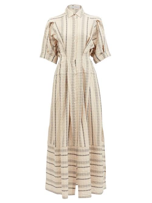 Matchesfashion.com Palmer//harding - Sundra Striped Linen-blend Shirt Dress - Womens - Beige Stripe