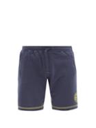 Mens Rtw Stone Island - Logo-embroidered Garment-dyed Cotton-jersey Shorts - Mens - Blue