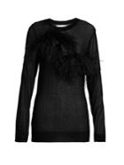 Marques'almeida Feather-trimmed Semi-sheer Top