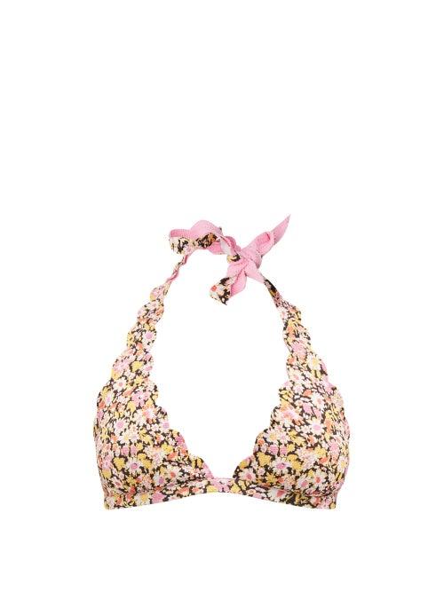 Marysia - Spring Scalloped Floral-print Bikini Top - Womens - Pink Floral