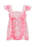 Ladies Beachwear Juliet Dunn - Scalloped Floral-print Cotton-voile Top - Womens - Pink Print
