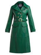 Matchesfashion.com Alexachung - Double Breasted Belted Leather Trench Coat - Womens - Green