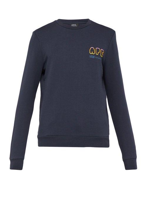 Matchesfashion.com A.p.c. - V2.0 Touitronic Logo Print Sweatshirt - Mens - Navy Multi