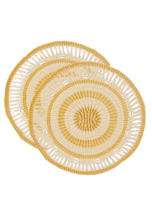 Matchesfashion.com Sensi Studio - Set Of Two Shell-embellished Round Placemats - Womens - Beige