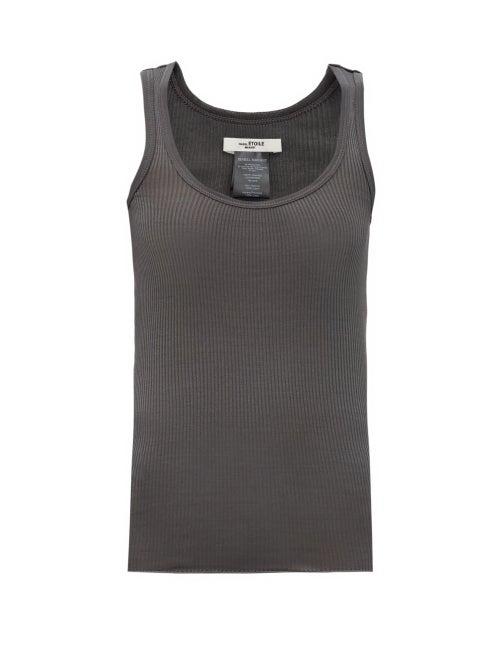 Matchesfashion.com Isabel Marant Toile - Louisanea Ribbed Silk-jersey Tank Top - Womens - Dark Grey