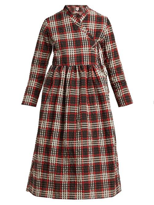 Matchesfashion.com Shrimps - Hermione Checked Seersucker Wrap Dress - Womens - Black Multi