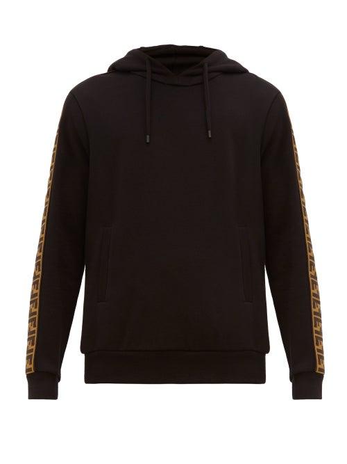 Matchesfashion.com Fendi - Logo Jacquard Tape Hooded Sweatshirt - Mens - Black