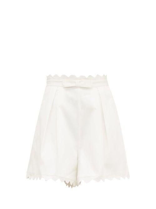 Matchesfashion.com Zimmermann - Scalloped-edge Cotton-piqu Shorts - Womens - Ivory