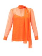 Matchesfashion.com Valentino - Pussy Bow Chiffon Blouse - Womens - Orange