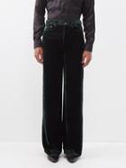 Saint Laurent - Tailored Velvet Wide-leg Trousers - Mens - Dark Green