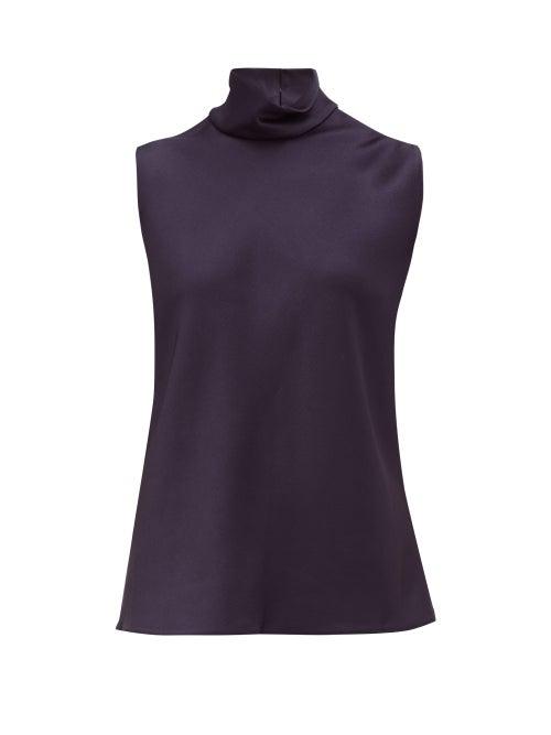 Matchesfashion.com Maison Rabih Kayrouz - High Neck Sleeveless Satin Top - Womens - Navy