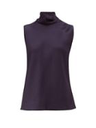 Matchesfashion.com Maison Rabih Kayrouz - High Neck Sleeveless Satin Top - Womens - Navy