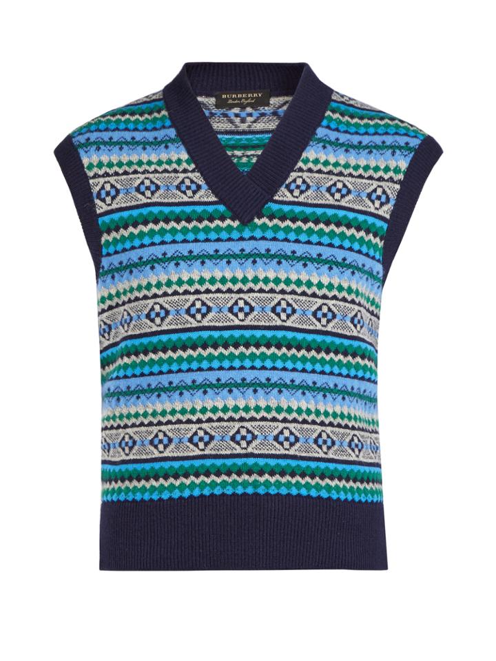 Burberry V-neck Sleeveless Fair Isle-knit Wool-blend Top