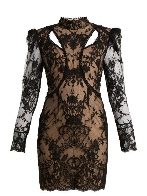 Matchesfashion.com Alexander Mcqueen - High Neck Cotton Blend Lace Dress - Womens - Black