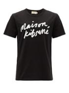 Matchesfashion.com Maison Kitsun - Logo-print Cotton T-shirt - Mens - Black