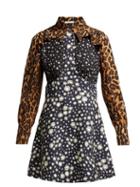 Matchesfashion.com Miu Miu - Leopard Print Contrast Panel Silk Dress - Womens - Navy Multi