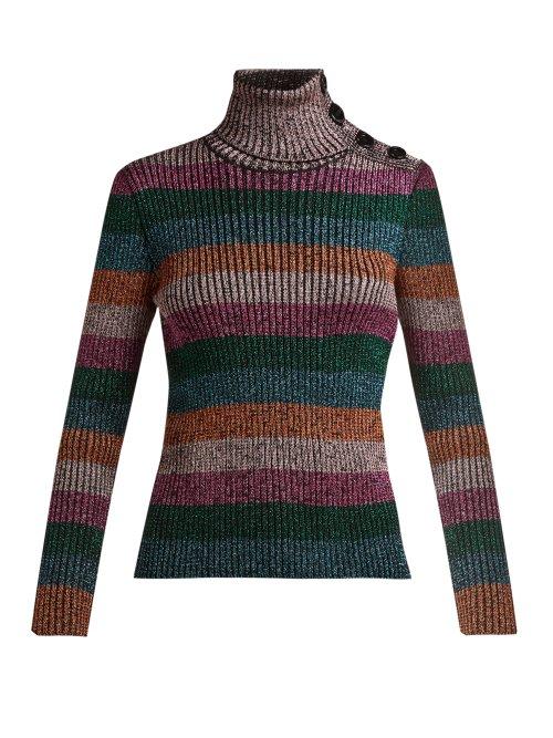 Matchesfashion.com Redvalentino - Metallic Striped Roll Neck Sweater - Womens - Pink Multi