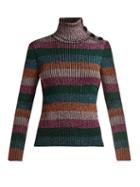 Matchesfashion.com Redvalentino - Metallic Striped Roll Neck Sweater - Womens - Pink Multi