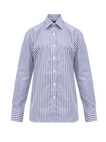 Matchesfashion.com Emma Willis - Butcher Stripe Cotton Shirt - Womens - Navy White