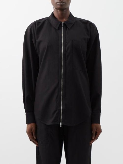 Proenza Schouler White Label - Zipped Poplin Shirt - Womens - Black