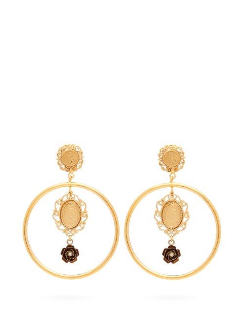 Matchesfashion.com Dolce & Gabbana - Cameo Charm Hoop Clip Earrings - Womens - Gold